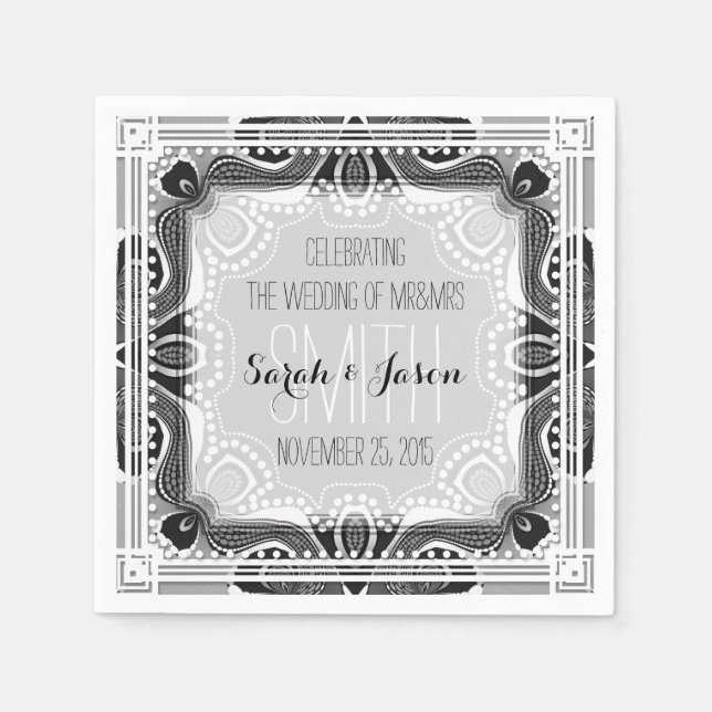Serviettes en papier noir et argent pour mariage T (Devant)