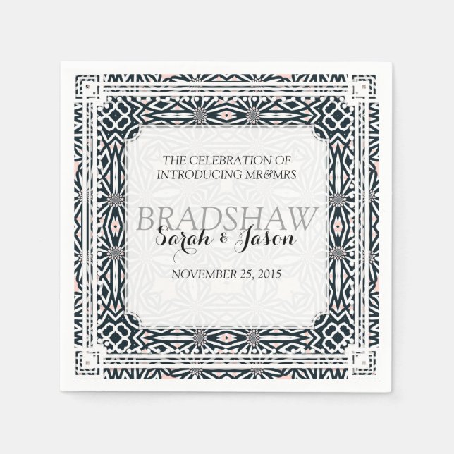 Serviettes en papier noir et blanc pour mariage de (Devant)