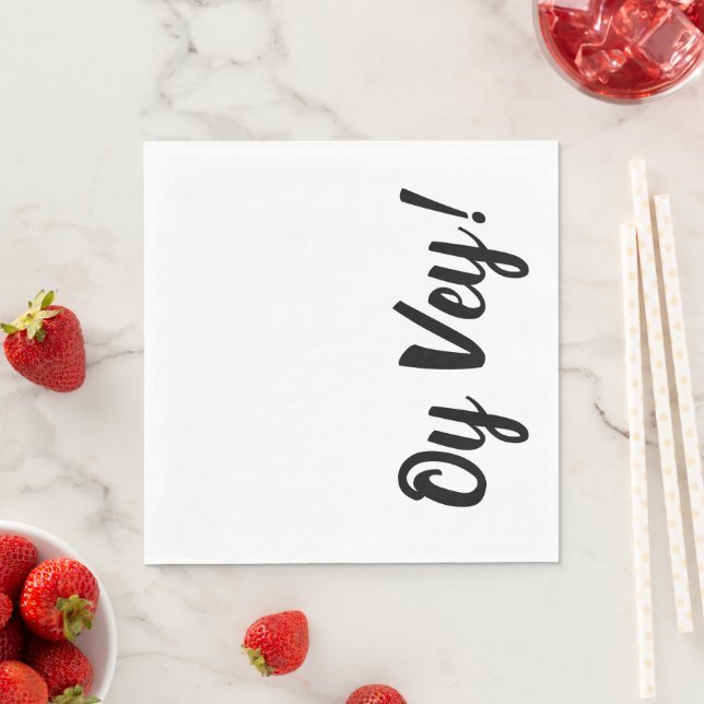 Serviettes en papier Oy Vey blanc et noir (En situation)