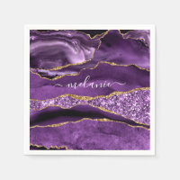 Serviettes en papier pailletées or rose avec nom p