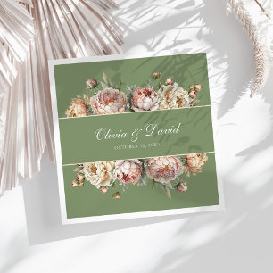 Serviettes en papier Paonies Vert Sauge Blush Élég