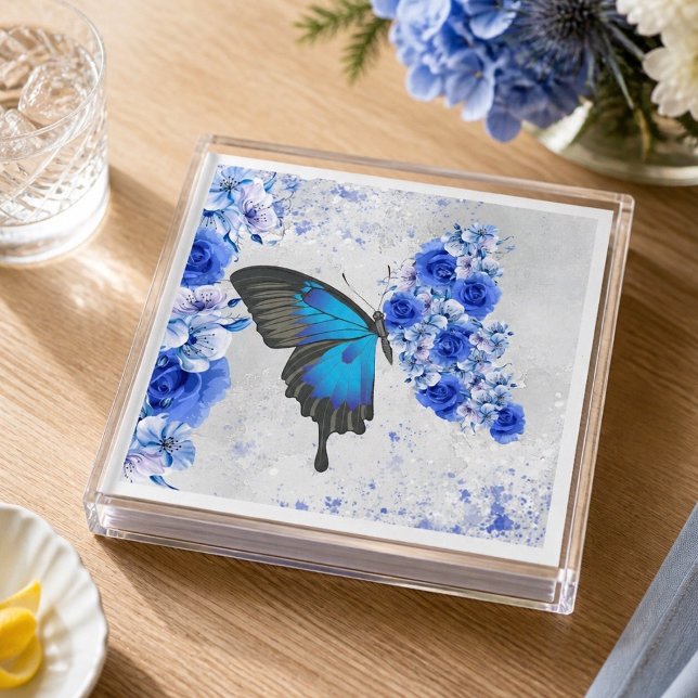 Serviettes en papier papillon floral bleu (Créateur téléchargé)