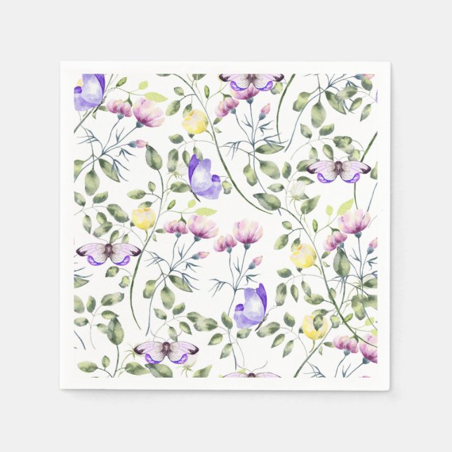 Serviettes en papier Papillon Floral, Jardin de fê (Devant)