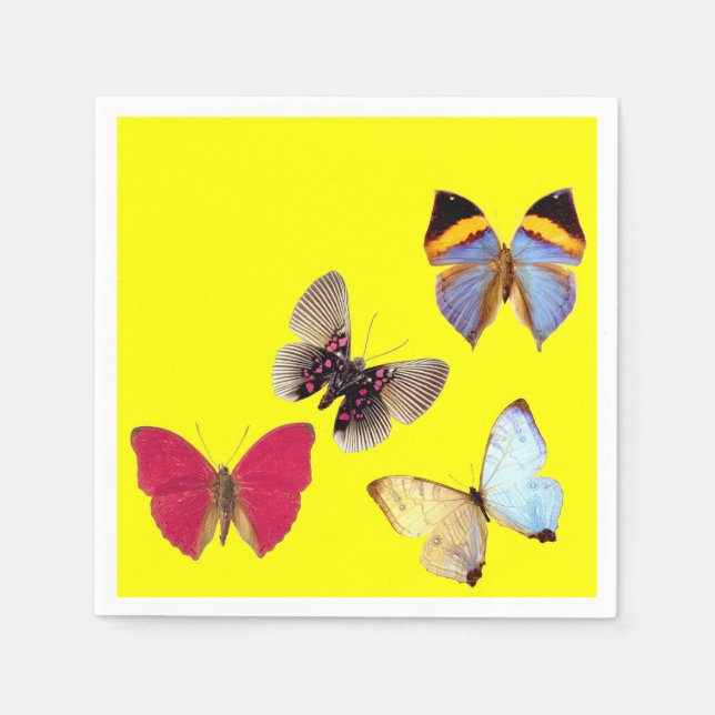 Serviettes en papier papillons jaune bleu rose (Devant)