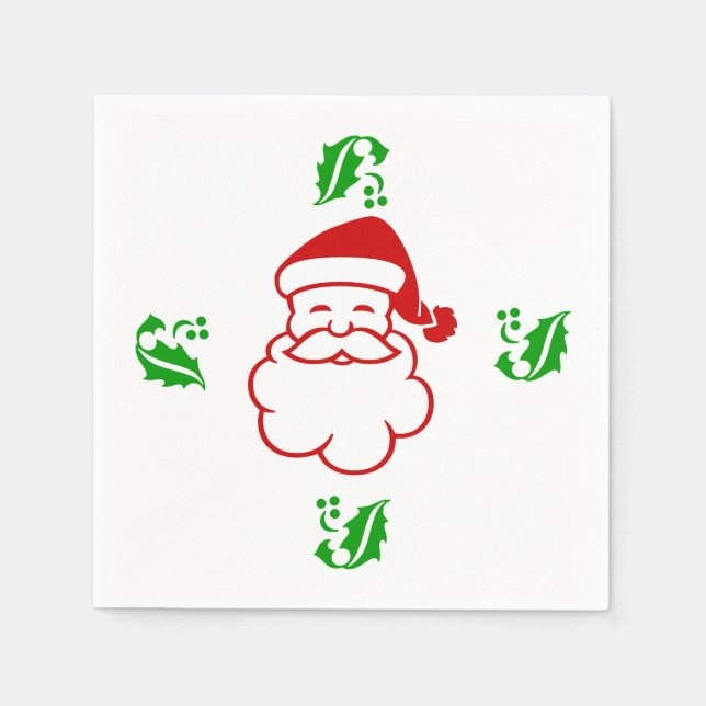 Serviettes en papier - Père Noël et houx (Devant)