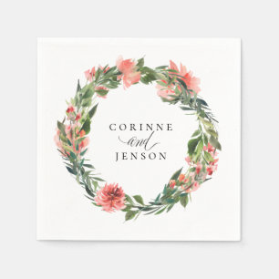 Serviettes en papier personnalisées Floral Corail 