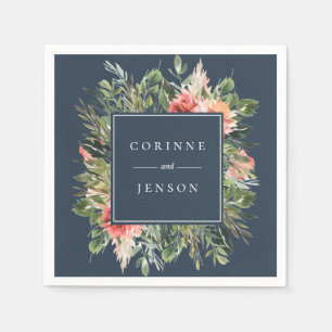 Serviettes en papier personnalisées Floral Navy Ve