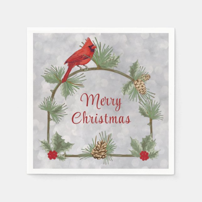 Serviettes en papier Pinsons d'hiver et Pins (Devant)