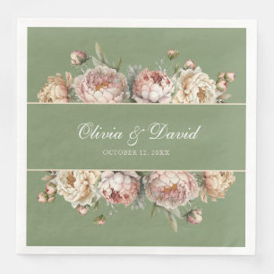 Serviettes en Papier Pivoines Végétal Élégant Rose