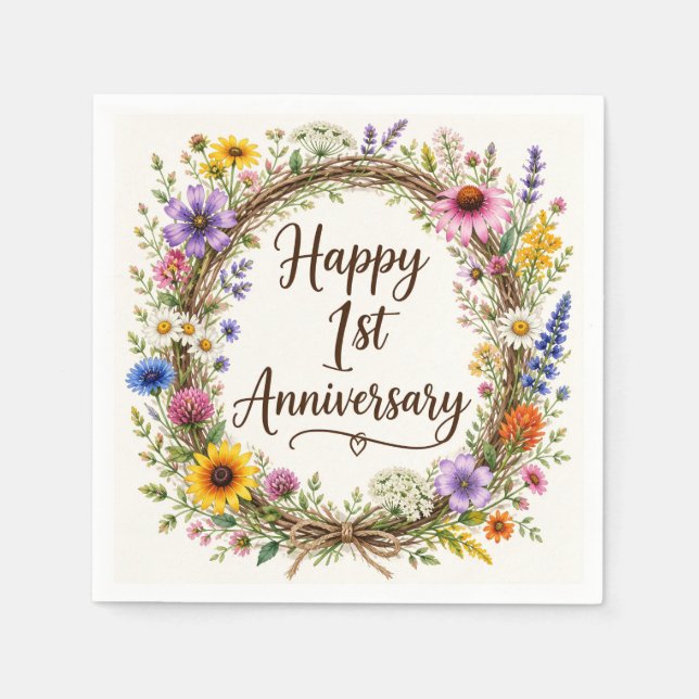 Serviettes en papier pour 1er anniversaire de mari (Devant)