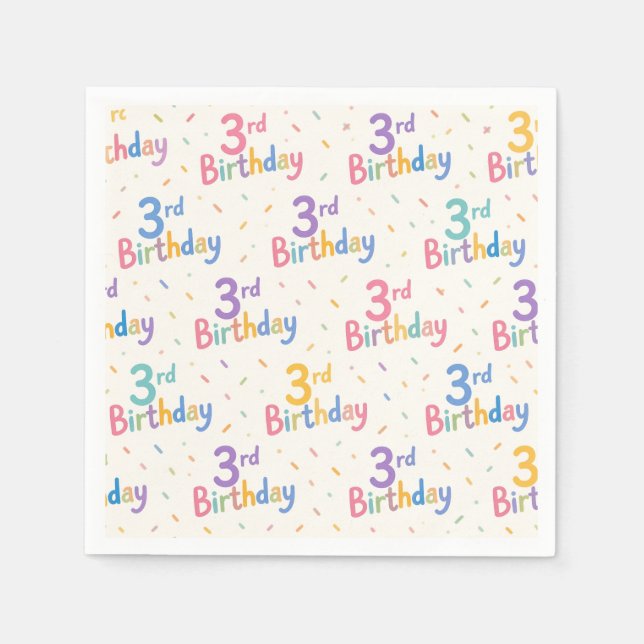 Serviettes en papier pour 3ème anniversaire, Trois (Devant)