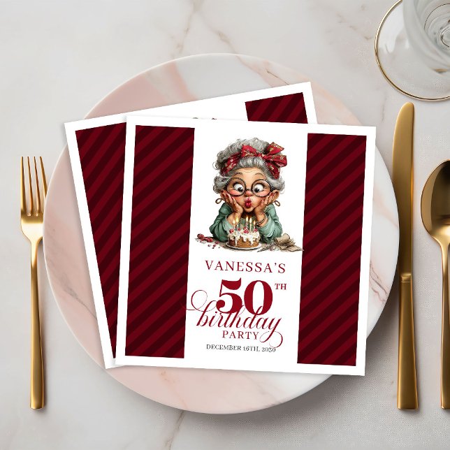 Serviettes en Papier pour Anniversaire 50 ans Drôl (Funny Old Lady 50th Birthday Paper Napkins Party Theme)