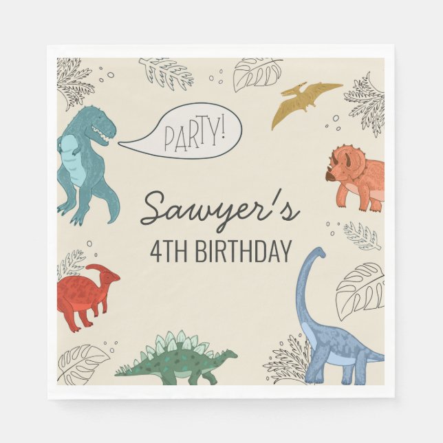 Serviettes en papier pour anniversaire de dinosaur (Devant)