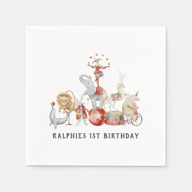 Serviettes en papier pour anniversaire thème cirqu (Devant)