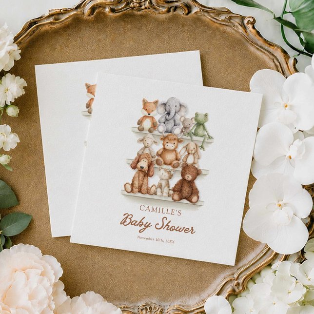 Serviettes en papier pour baby shower avec animaux (Gender Neutral Baby Animals Baby Shower Paper Napkins)