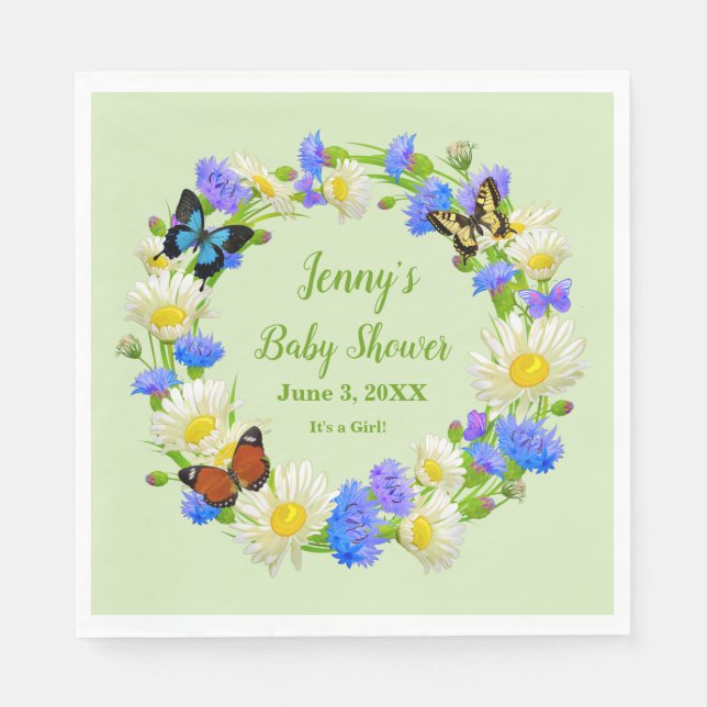 Serviettes en papier pour Baby Shower Fleurs sauva (Devant)