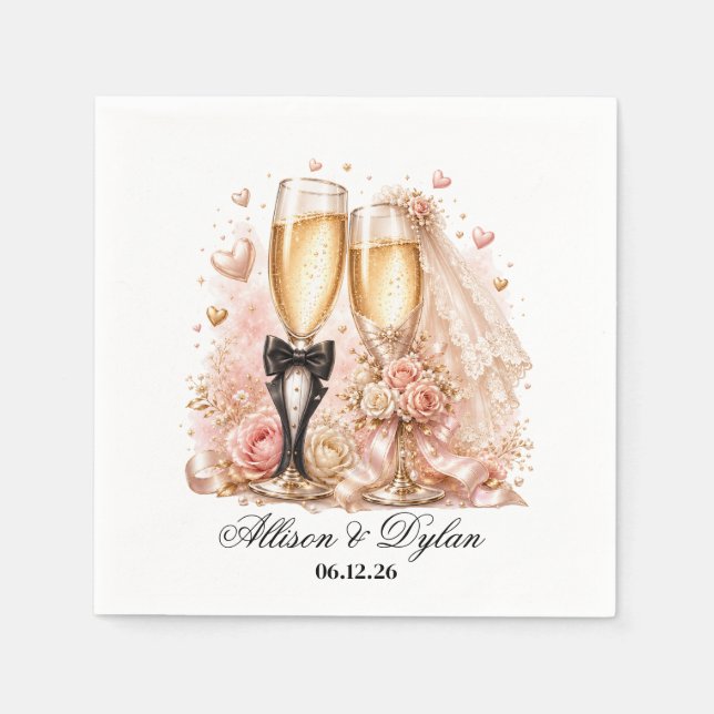 Serviettes en papier pour champagne de mariage (Devant)