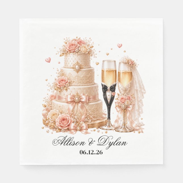 Serviettes en papier pour champagne de mariage (Devant)