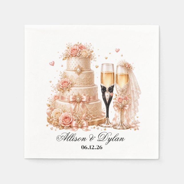 Serviettes en papier pour champagne de mariage (Devant)