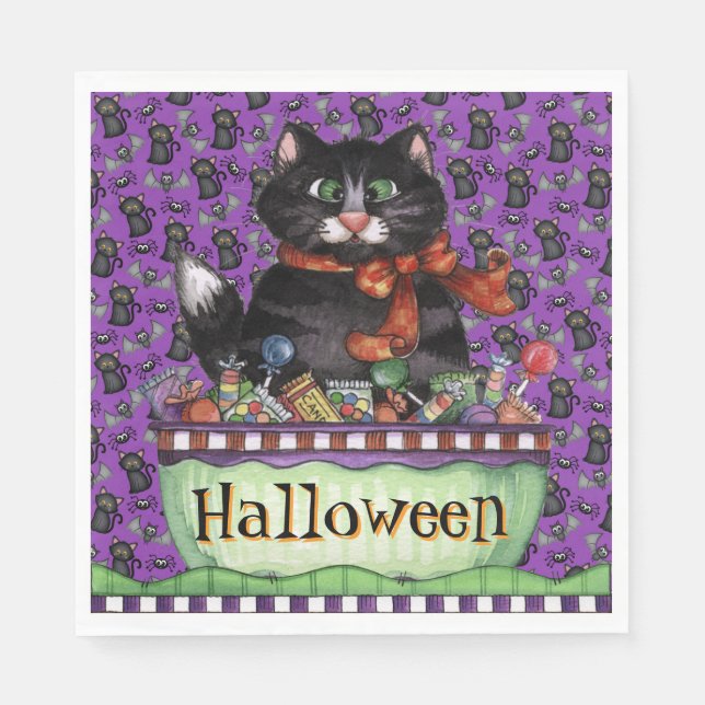 Serviettes en papier pour chat Happy Halloween (Devant)