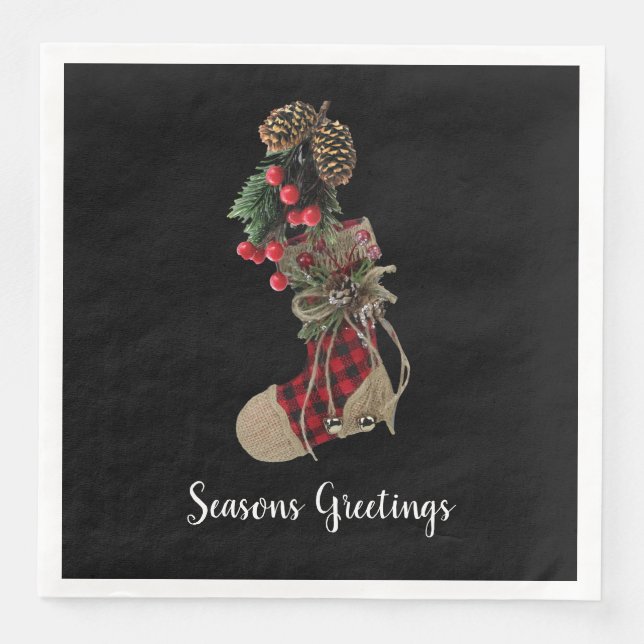 Serviettes en papier pour chaussette de Noël rusti (Devant)
