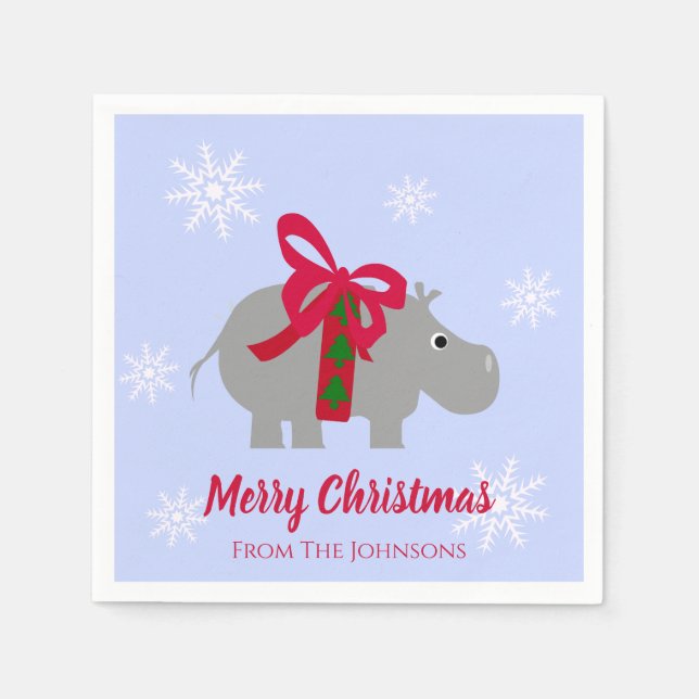 Serviettes en papier pour cocktail de Noël Hippopo (Devant)
