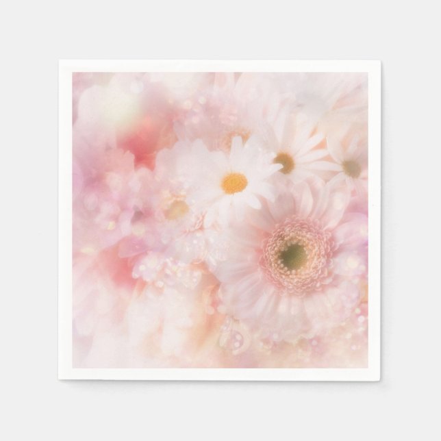 Serviettes en papier pour cocktail - Fleurs roses (Devant)