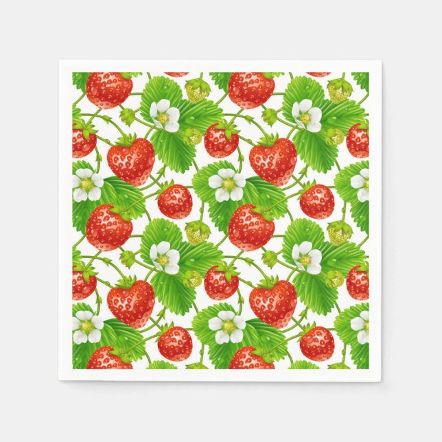 Serviettes en papier pour cocktail - Fraises (Devant)