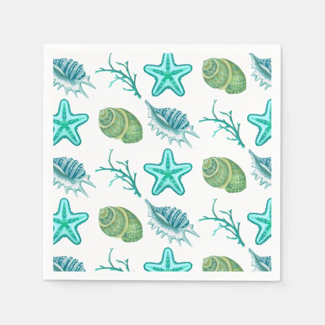 Serviettes en papier pour cocktails - Coquillages (Devant)