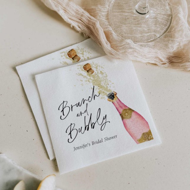 Serviettes en papier pour douche de mariée Brunch  (Pink Brunch and Bubbly Paper Napkins)