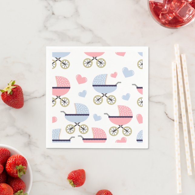 Serviettes en papier pour fête bébé avec Landau Bl (En situation)