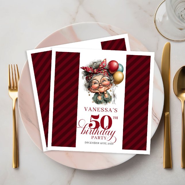 Serviettes en papier pour fête d'anniversaire des  (Funny Old Woman 50th Birthday Paper Napkins Party Set)