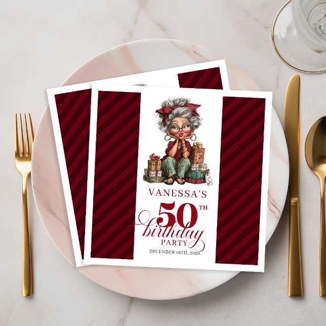 Serviettes en papier pour fête d'anniversaire des  (Funny Old Lady 50th Birthday Party Paper Napkins)