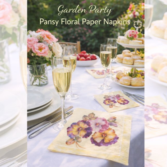 Serviettes en papier pour fête de jardin fleuri de (Elegant pansy floral napkins to elevate your garden party table styling)