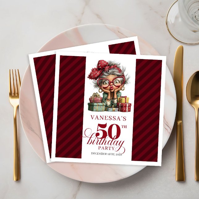 Serviettes en papier pour fête drôle de 50 ans pou (50th Birthday Funny Old Lady Party Paper Napkins)
