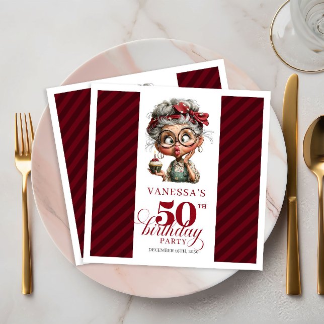 Serviettes en papier pour fête drôles pour les 50  (50th Birthday Quirky Old Lady Paper Party Napkins)