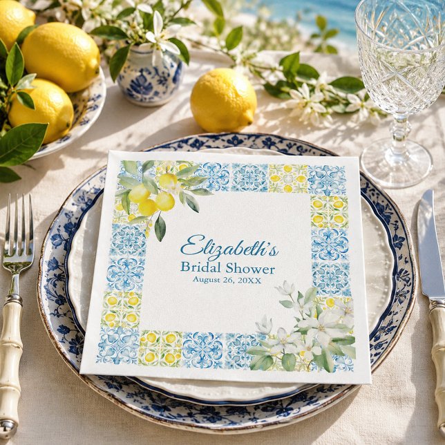 Serviettes en papier pour la douche de mariée au c (Mediterranean Lemon Bridal Shower Paper Napkins)