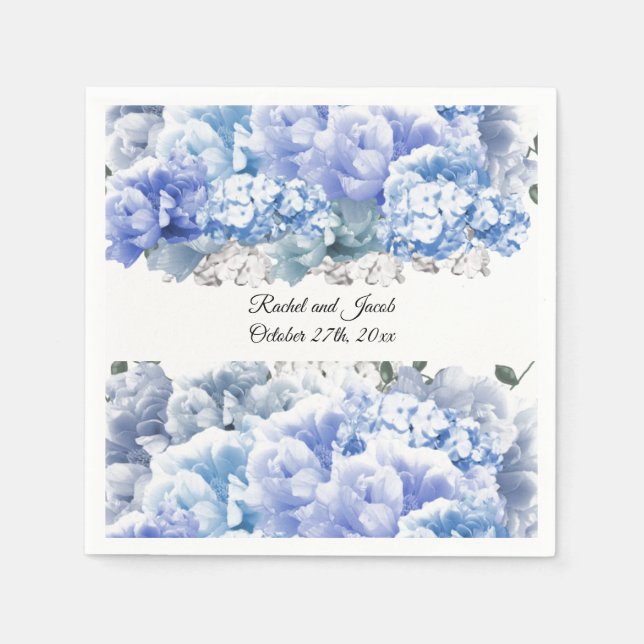 Serviettes en papier pour mariage à fleurs bleues  (Devant)