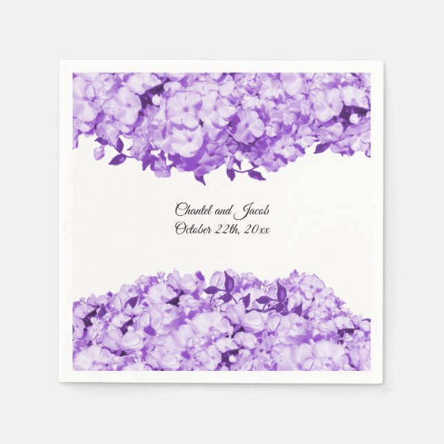 Serviettes en papier pour mariage aux fleurs viole (Devant)