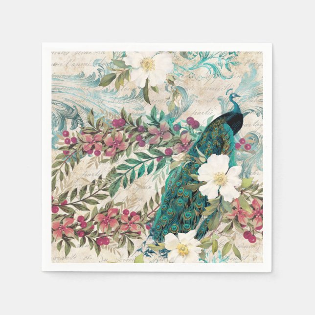 Serviettes en papier pour mariage Paon (Devant)