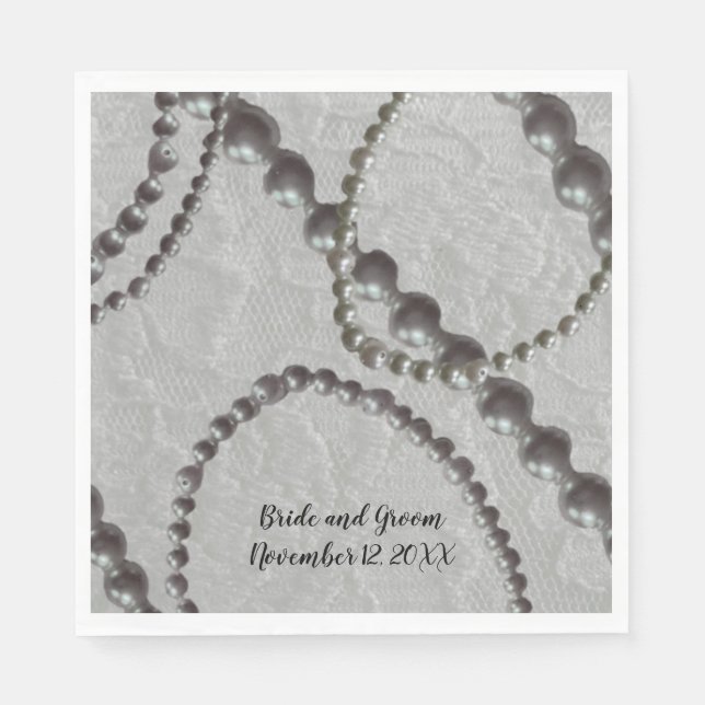 Serviettes en papier pour mariage Perles et Dentel (Devant)