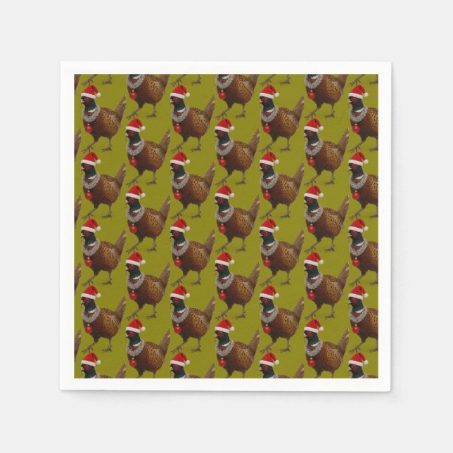 Serviettes en papier pour Noël à motif de faisan (Devant)