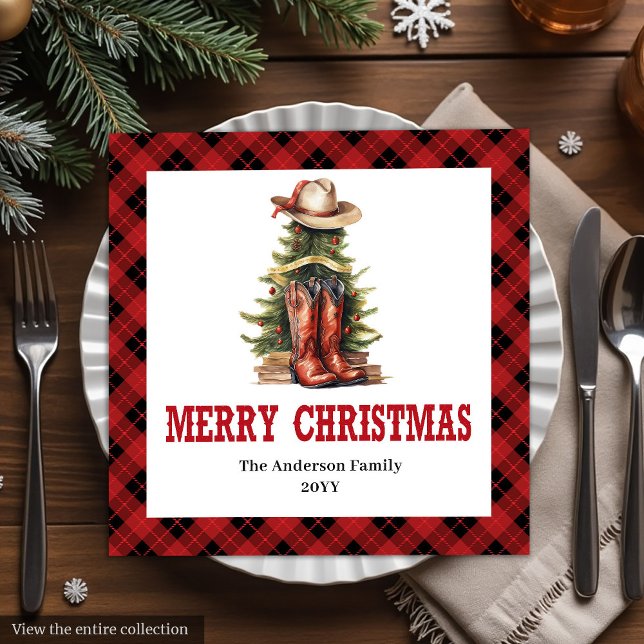 Serviettes en papier pour Noël de style cowboy occ (Western Cowboy Country Christmas Paper Napkins)