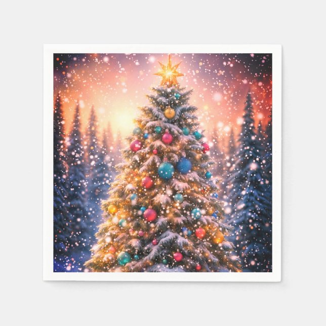 Serviettes en papier pour sapin de Noël enneigé (Devant)