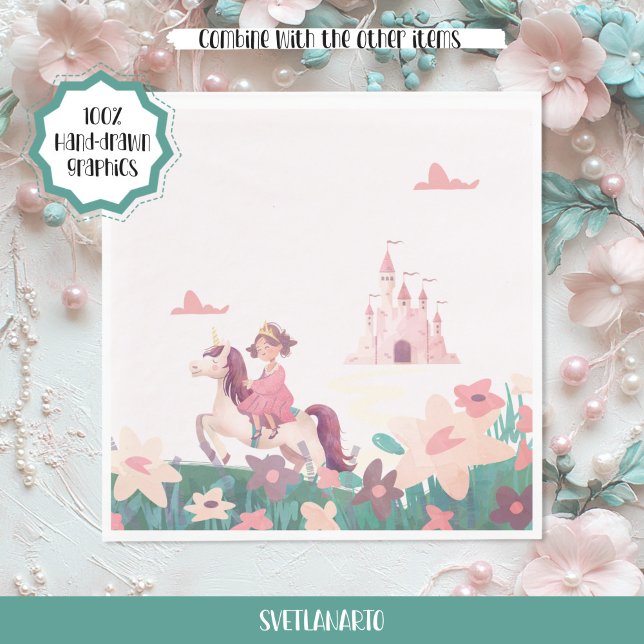Serviettes en papier Princesse chevauchant une lic (Frontal view)