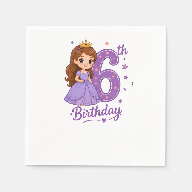 Serviettes en papier Princesse pour 6ème anniversa (Devant)