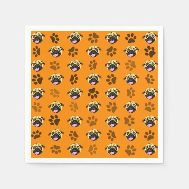 Serviettes en papier Pug Party empreinte de patte  (Devant)