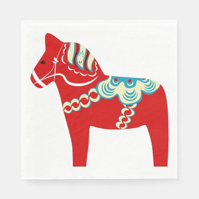 Serviettes en papier Red Dala Horse (Devant)