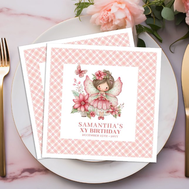 Serviettes en papier rose blush pour l'anniversair (Magical Fairy Girl Birthday Blush Pink napkins)
