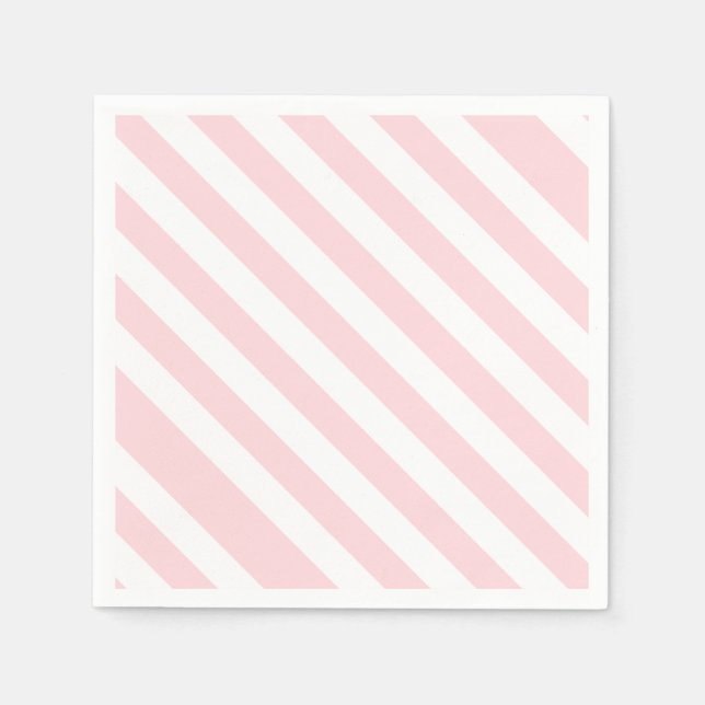 Serviettes en papier rose et blanc rayure diagonal (Devant)